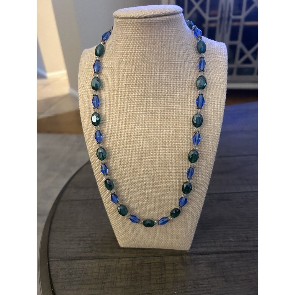 Blue Crystal And Glass Beads 18” Necklace